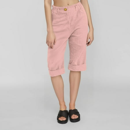 SNKSDGM Women s Plus Work Pants Women Plus Size Short Panties for Women Pack Plus Size Women s Casual Fashion Solid Color 5/8 Length Linen Blend Pants Xxxl