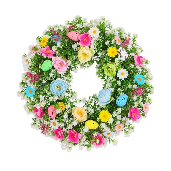 MXTPOV Spring Wreaths for Front Door, Exquisite Spring Wreath with Easter Eggs Flowers for Party Wall Decor, Easter Wreaths for Front Door, Home Decor, 17.7inch