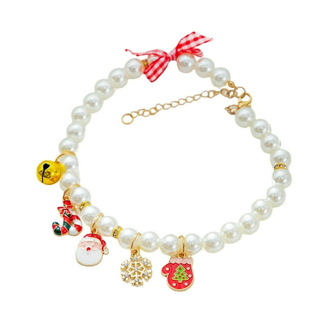 Collier de Chat Réglable Sans Allergie Fermoir Mousqueton Conception ABS Résistant à la Décoloration Collier de Perles d'Imitation avec Pendentif de Bande Dessinée Fournitures pour Animaux de Compagnie