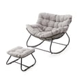 thumbnail image 3 of KIOOTTO Oversized Egg Rocking Chair with Ottoman, Modern Outdoor Wicker Swivel Egg Chair with 5" Thick Cushions, Light Gray, 3 of 6