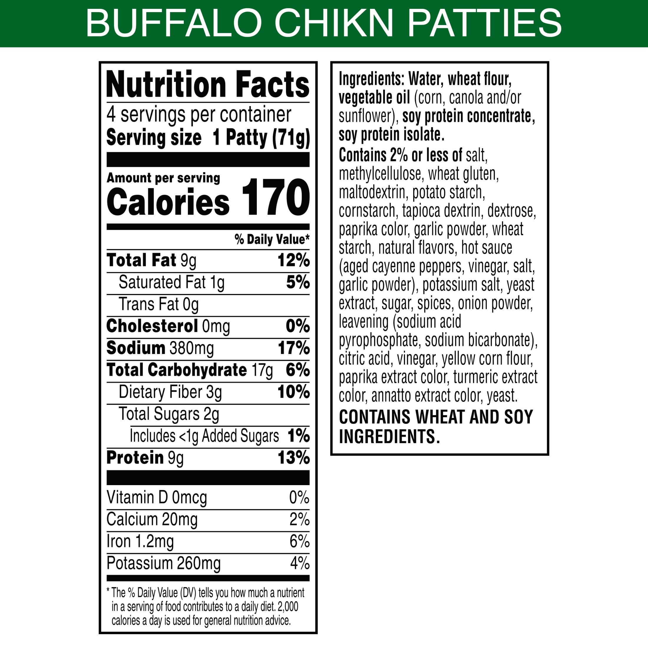 MorningStar Farms Buffalo Plant Based Chik'n Patties, Vegan Chicken, 10 oz, 4 Count Bag