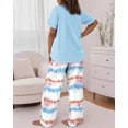 thumbnail image 4 of ChicMe Pajamas for Womens Letter Print Round Neck Short Sleeve Tops and Tie Dye Elastic Waist Pants Loose Fit Casual Loungewear Set Blue-s, 4 of 9