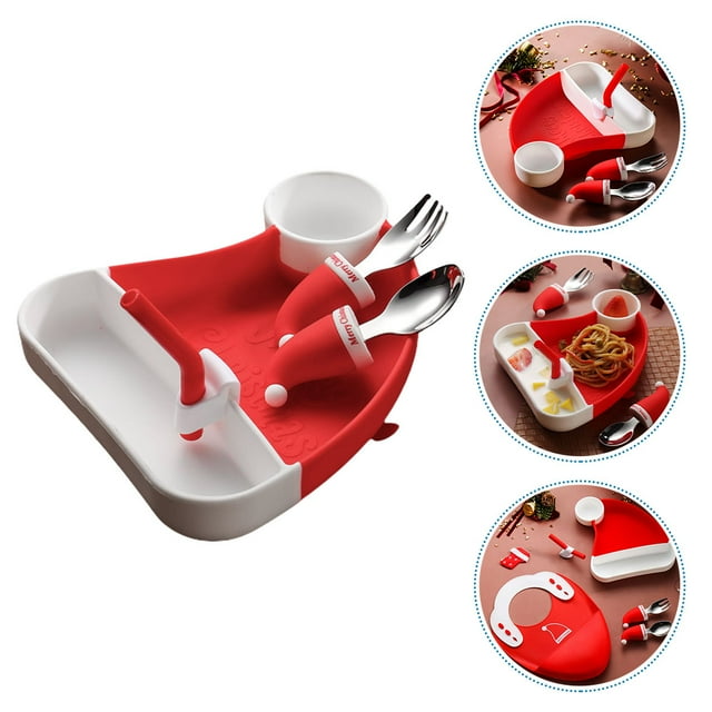 LABSERRON 1 Ensemble d'Assiettes pour Enfants avec Silicone Résistant à la Chaleur pour Utilisation sur Table de Noël