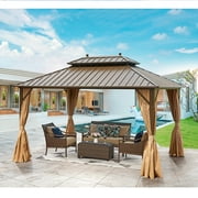 EROMMY 10' X 13' Hardtop Gazebo Galvanized Steel Outdoor Gazebo Canopy Double Vented Roof Pergolas Aluminum Frame with Netting and Curtains for Garden,Patio,Lawns,Parties