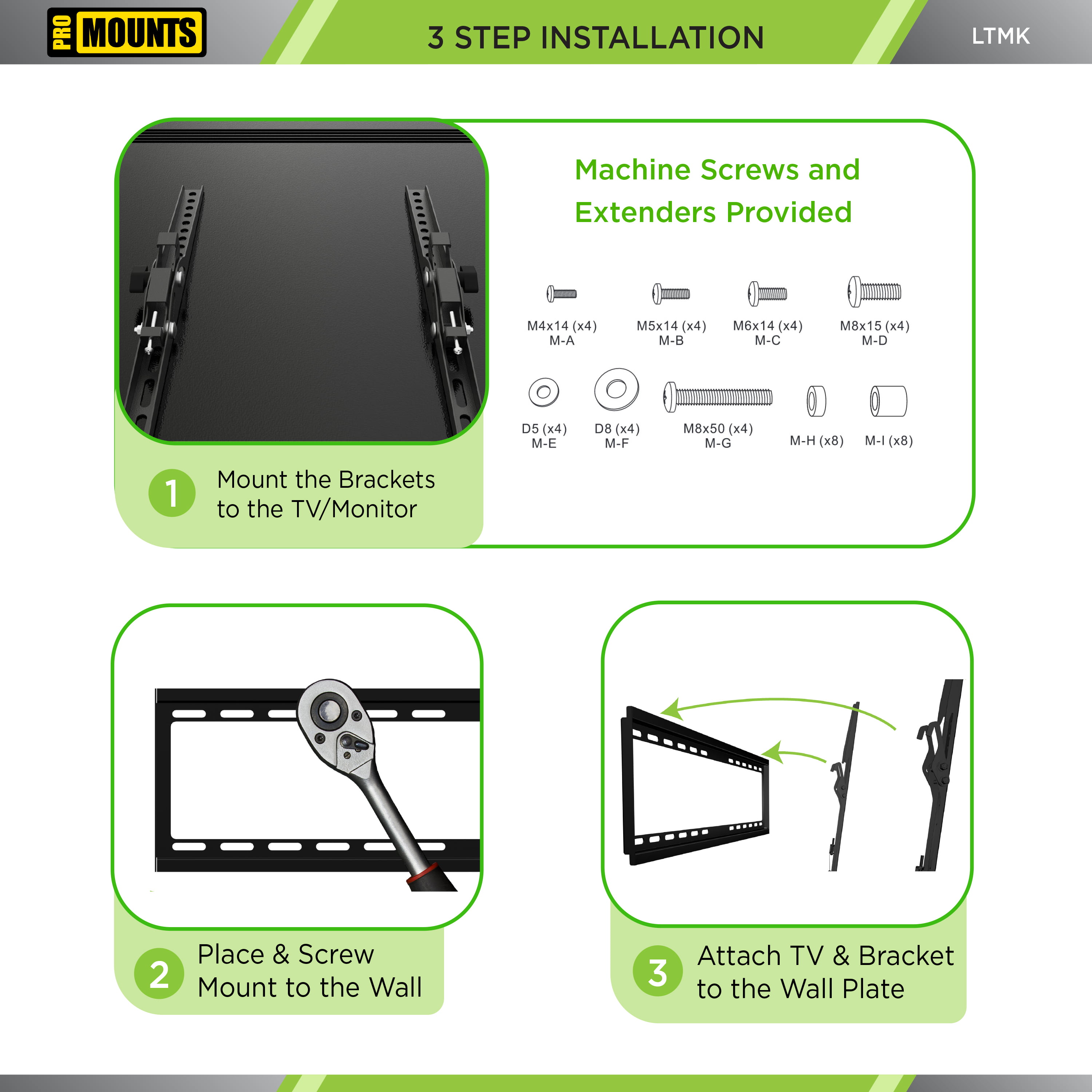 ProMounts Tilting TV Wall Mount Kit for 42-75 in. upto 100lbs. VESA 200x200  to 600x400, Includes HDMI Cable, Screen Cleaner, Cloth LTMK - The Home Depot