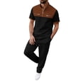 thumbnail image 2 of SOOMLON Men 2 Piece Set Outfit Big and Tall Waffle Zipper Color Block Tees Cropped Pants with Pockets Casual Summer Sets, 2 of 5