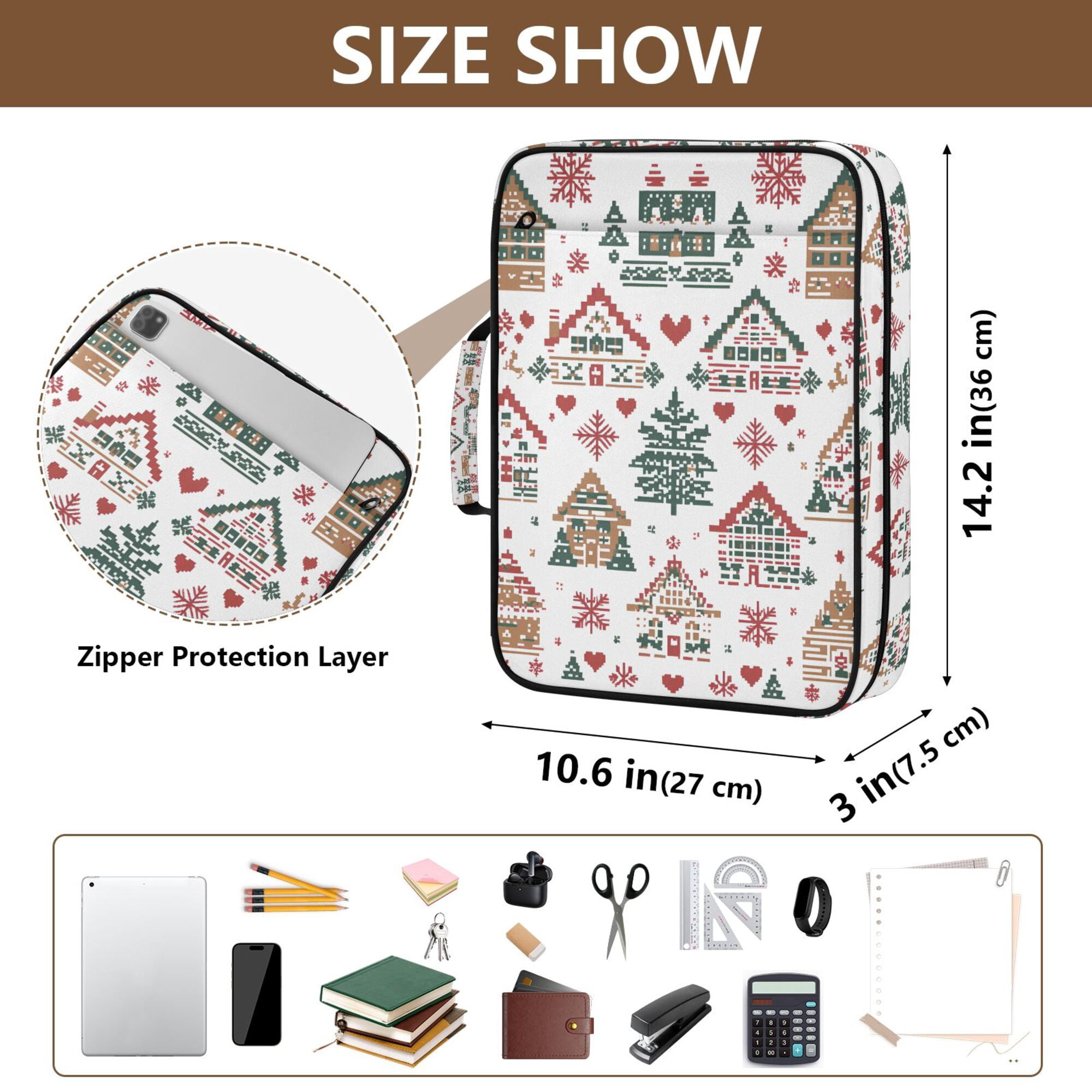FORMRS Accordion File Folder A4 Size 7-Pocket Expanding Document Organizer Bag with 3 Ring Binder, Beige Nordic Christmas House