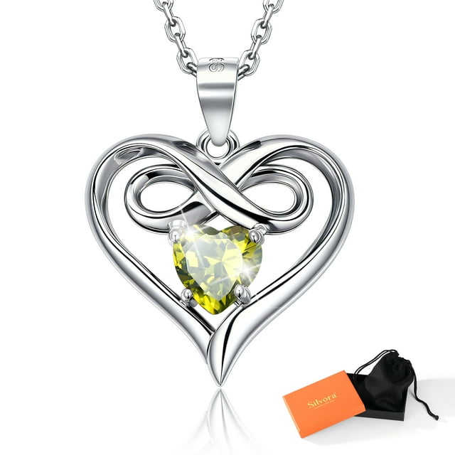 Collar de plata de ley S925 Silvora para mujer Collares con piedra natal del infinito Corazón Cumpleaños Navidad Aniversario San Valentín Joyas Regalos