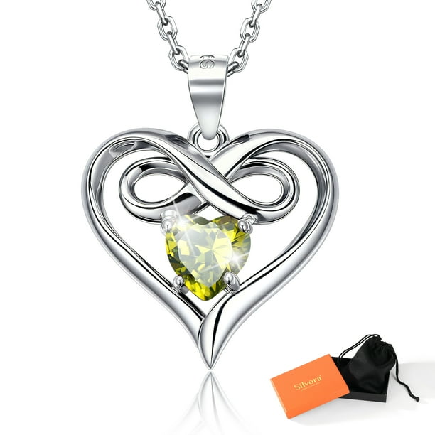Collar de plata de ley S925 Silvora para mujer Collares con piedra natal del infinito Corazón Cumpleaños Navidad Aniversario San Valentín Joyas Regalos