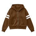 thumbnail image 5 of Women's Zip Up Hoodie Jacket Striped Sleeve Long Sleeve Casual Loose Fit Sweatshirt Coat Y2K Streetwear Spring Fall Outwear with Pocket Coffee, 5 of 7