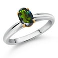 thumbnail image 2 of Gem Stone King 925 Sterling Silver and 10K Yellow Gold Tourmaline Green Mystic Topaz Solitaire Engagement Ring for Women (0.80 Cttw, Oval 7X5MM, Gemstone Birthstone, Size 5), 2 of 4