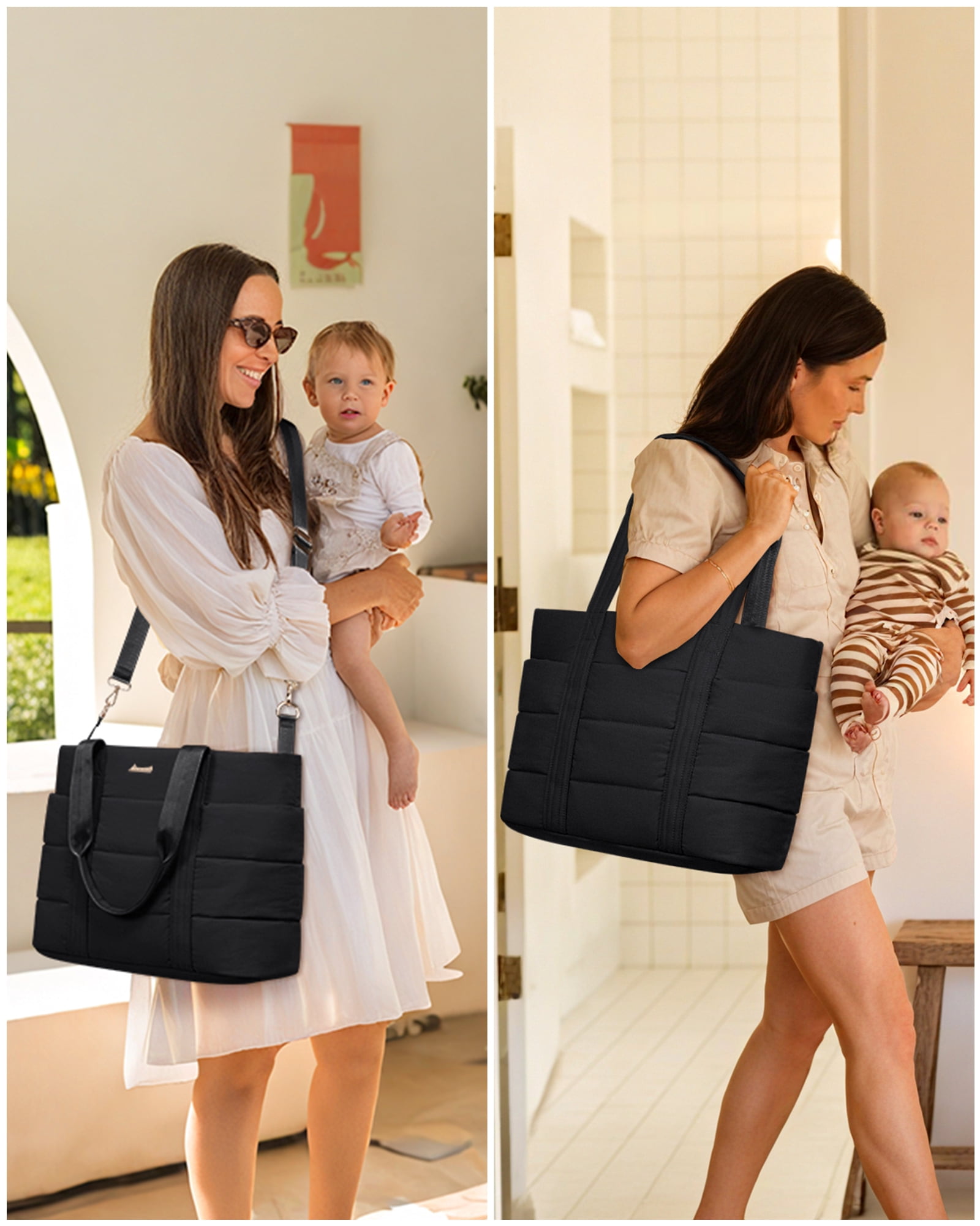 Lovevook Diaper Bag Tote,Fashion Mommy Tote Bag Work Travel Diaper Bag Fit up to 15.6inch Laptop Chic Puffer Fabric Soft & Comfortable