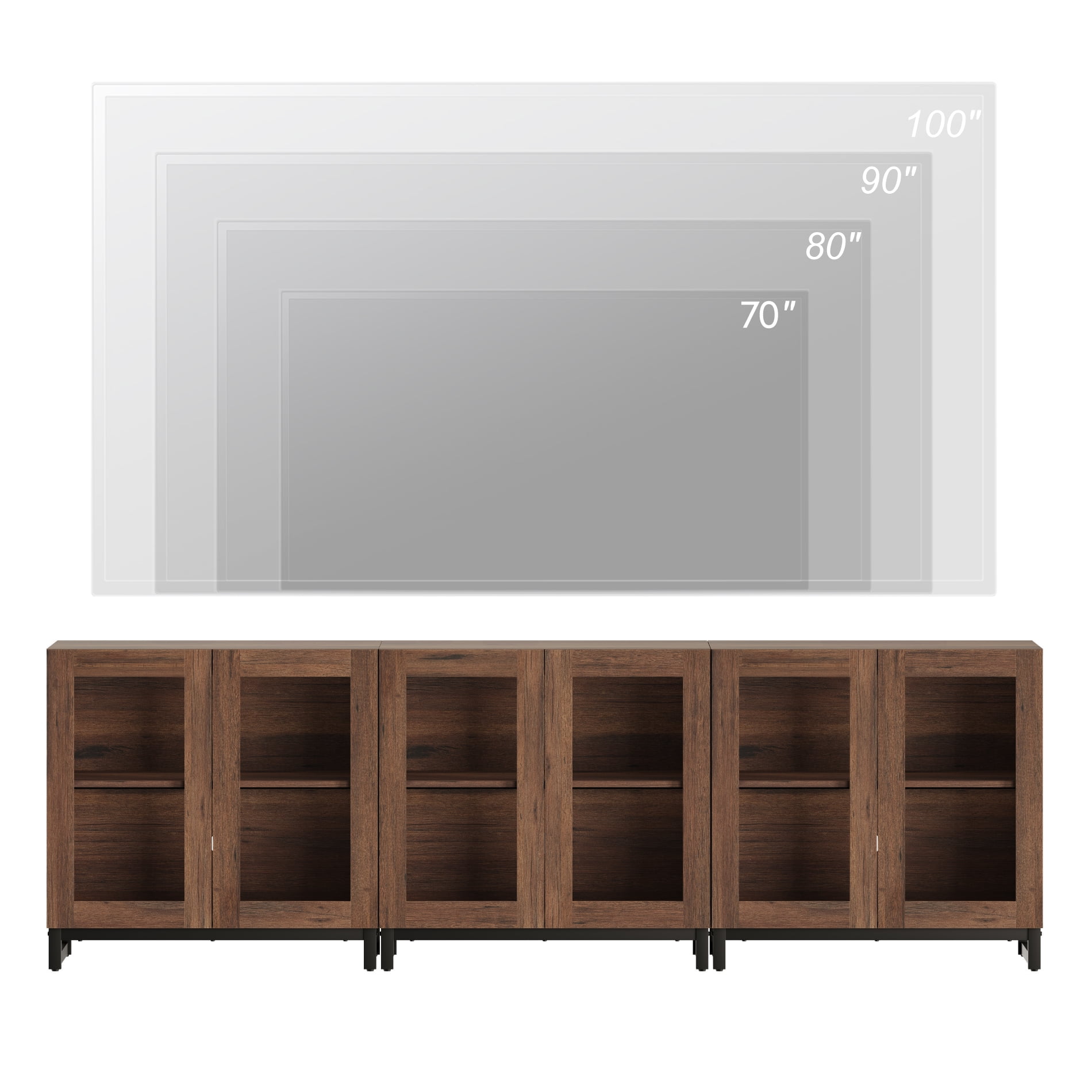 Modern Entertainment Center TV Console with Adjustable Shelves and Glass Doors, Home Media Furniture for 110 Inch TVs, Perfect for Living Room Use,Brown