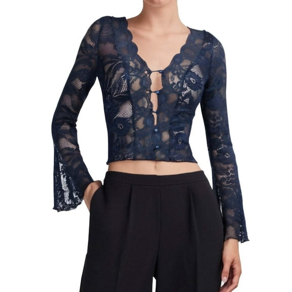 OSOLU Women Solid Color V-Neck Lace Long Sleeve Tops Elegant Slim Fit Blouse For Casual Or Formal Wear Shirts Boho Dailywear