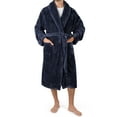 thumbnail image 3 of PAVILIA Mens Soft Robe, Plush Fluffy Fleece Bathrobe for Men, Long Sherpa Spa Robe with Shawl Collar (Navy Blue,L/XL), 3 of 9