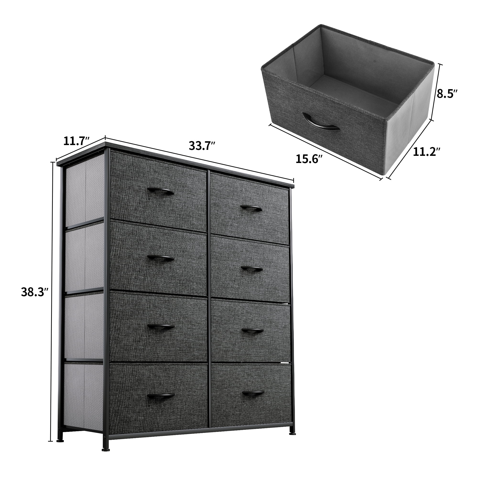 Dextrus 8 Drawers Bins Organizer Tower Dresser, Black Gray