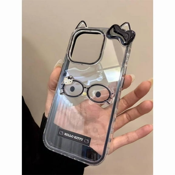 New Hot Korean Cute 3D Cartoon Glasses Hello Kitty Cat Phone Case for iPhone 11 12 13 14 15 Plus 16 Pro Max Shockproof Cover