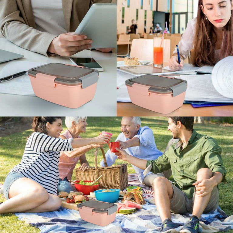 Salad Lunch Container 2L Large Capacity BPA Free Salad Lunch Box with 4  Compartments Tray Leak-proof Portable Salad Bowl with Fork for School  Office Camping Grapefruit Powder 
