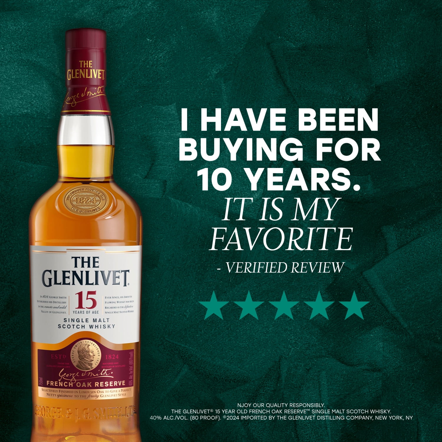 The Glenlivet 15 Year Old Single Malt Scotch Whisky, 750 ml