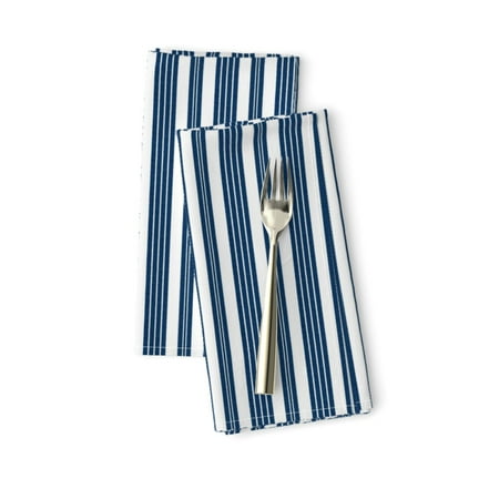 

Linen Cotton Canvas Dinner Napkins (Set of 2) - Stripes Navy White Pinstripe Classic Nautical Traditional Blue Stripe Print Cloth Dinner Napkins by Spoonflower