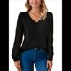 thumbnail image 1 of Suéter de Larga con Cuello en V para Mujer, Suéter de Otoño, Jersey de Punto. Negro XL, 1 of 10
