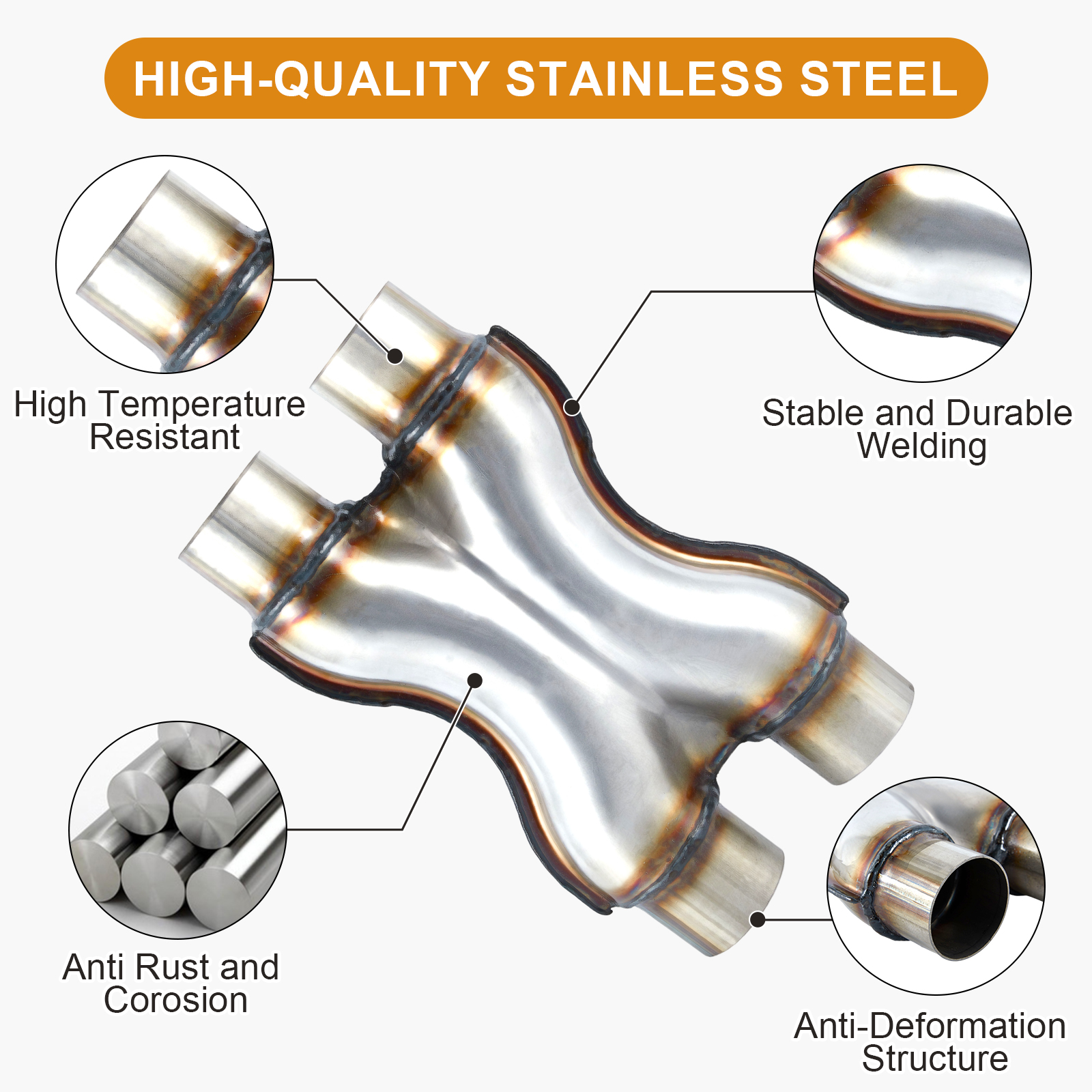 Exhaust X Pipe, Universal 2.5" Dual Inlet/Outlet Stainless Steel Crossover X Pipe 12" Long