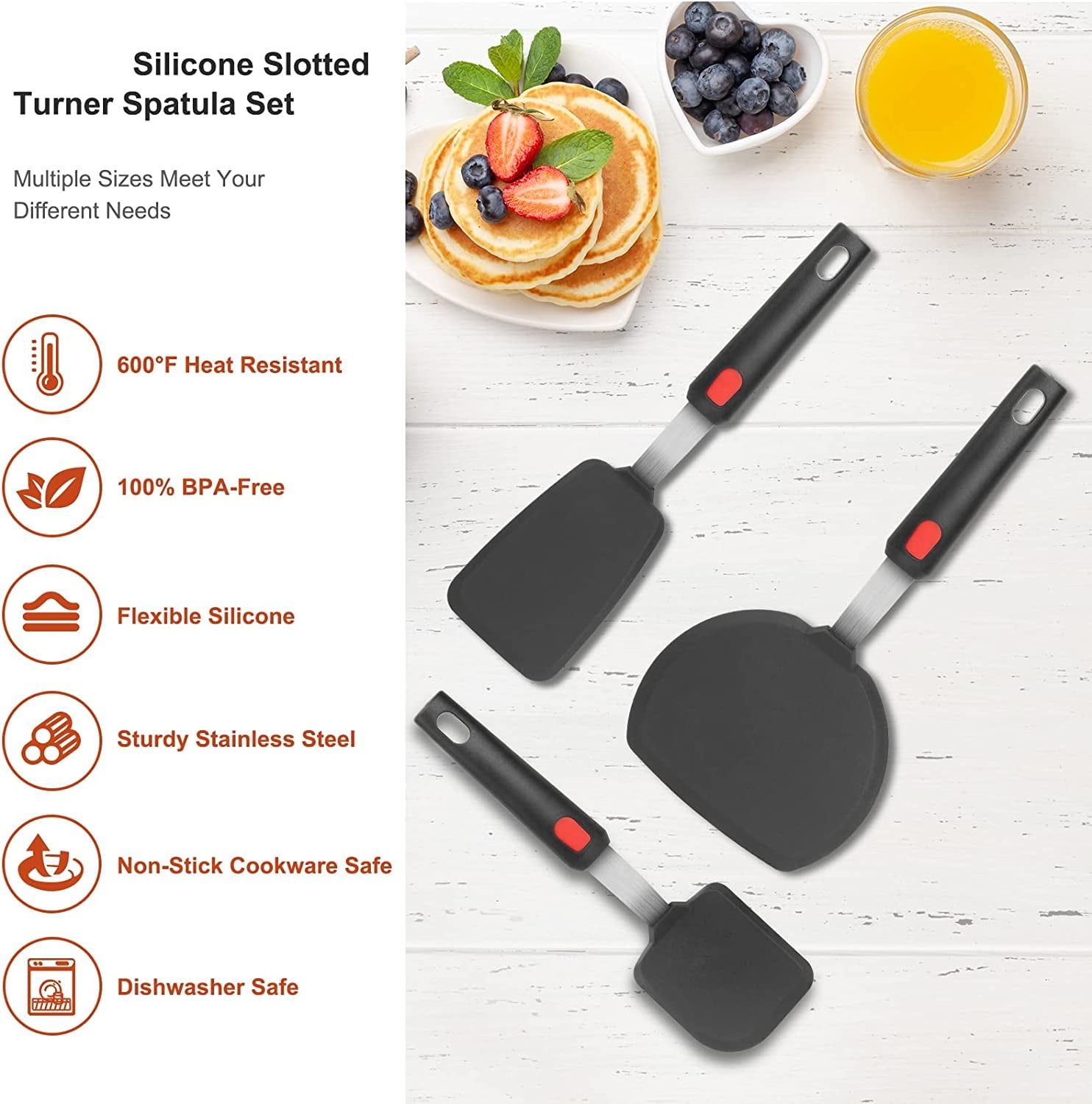 wiztoynia silicone spatula turner set of 4, 600?f heat resistant cooking spatulas  for nonstick cookware, large flexible kitchen utensil