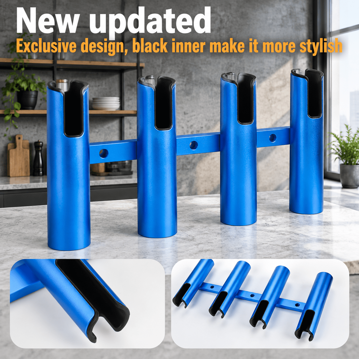 Blue 4 Tube Aluminum Fishing Boat Rod Holder for Yacht and Marine Vessels