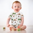 thumbnail image 2 of Woodland Animals Green Forest Baby Rompers Boy Girl Bear Deer Fox Hedgehog Rabbit Birds Rompers Short Sleeve Snap Toddler Summer Cotton Clothes, 2 of 6