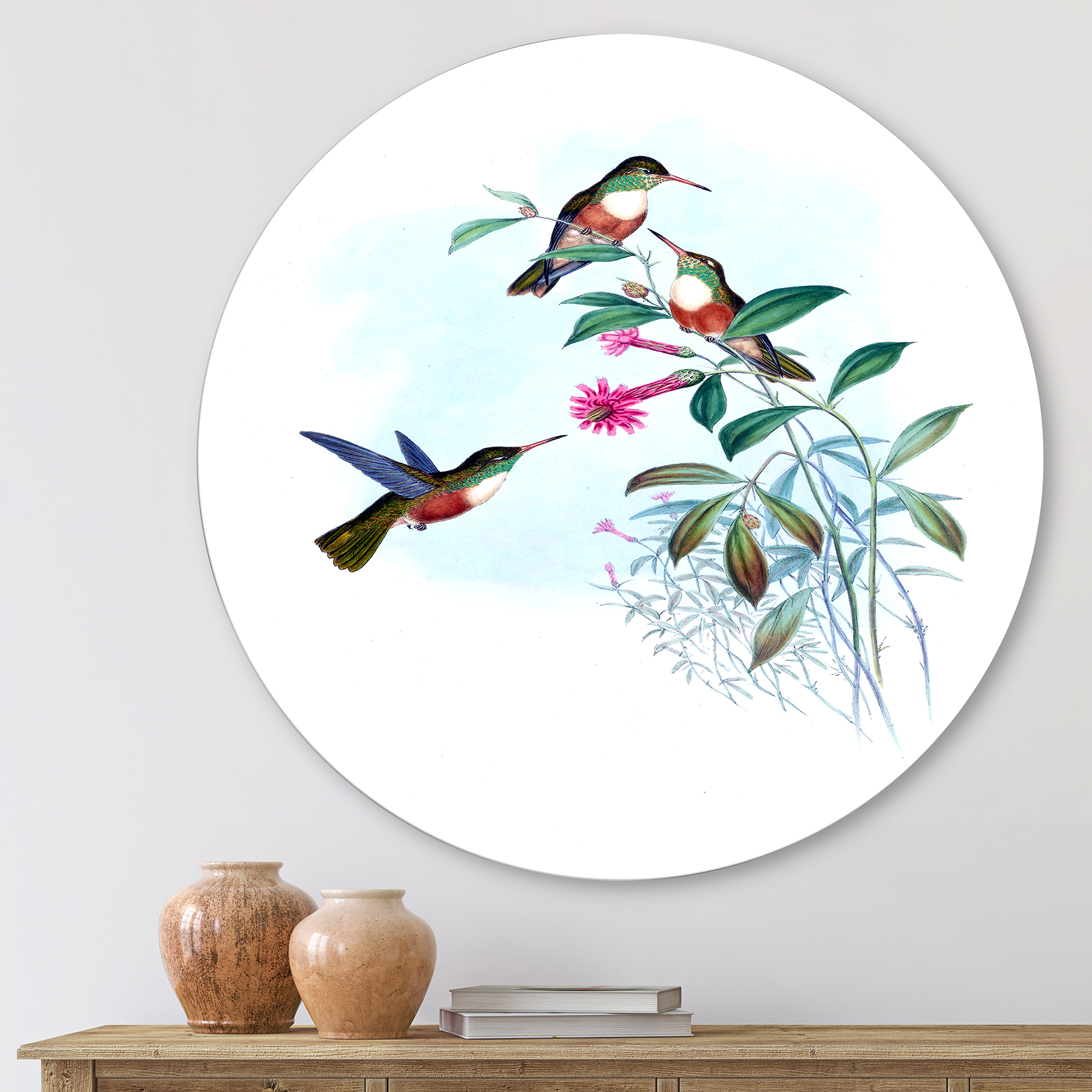 Designart 'Ancient Hummingbird IV' Traditional Circle Metal Wall Art 23x23 - Disc of 23