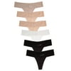 Jo & Bette 6 Pack Womens Panties Cotton Lace Thongs Underwear with Trim