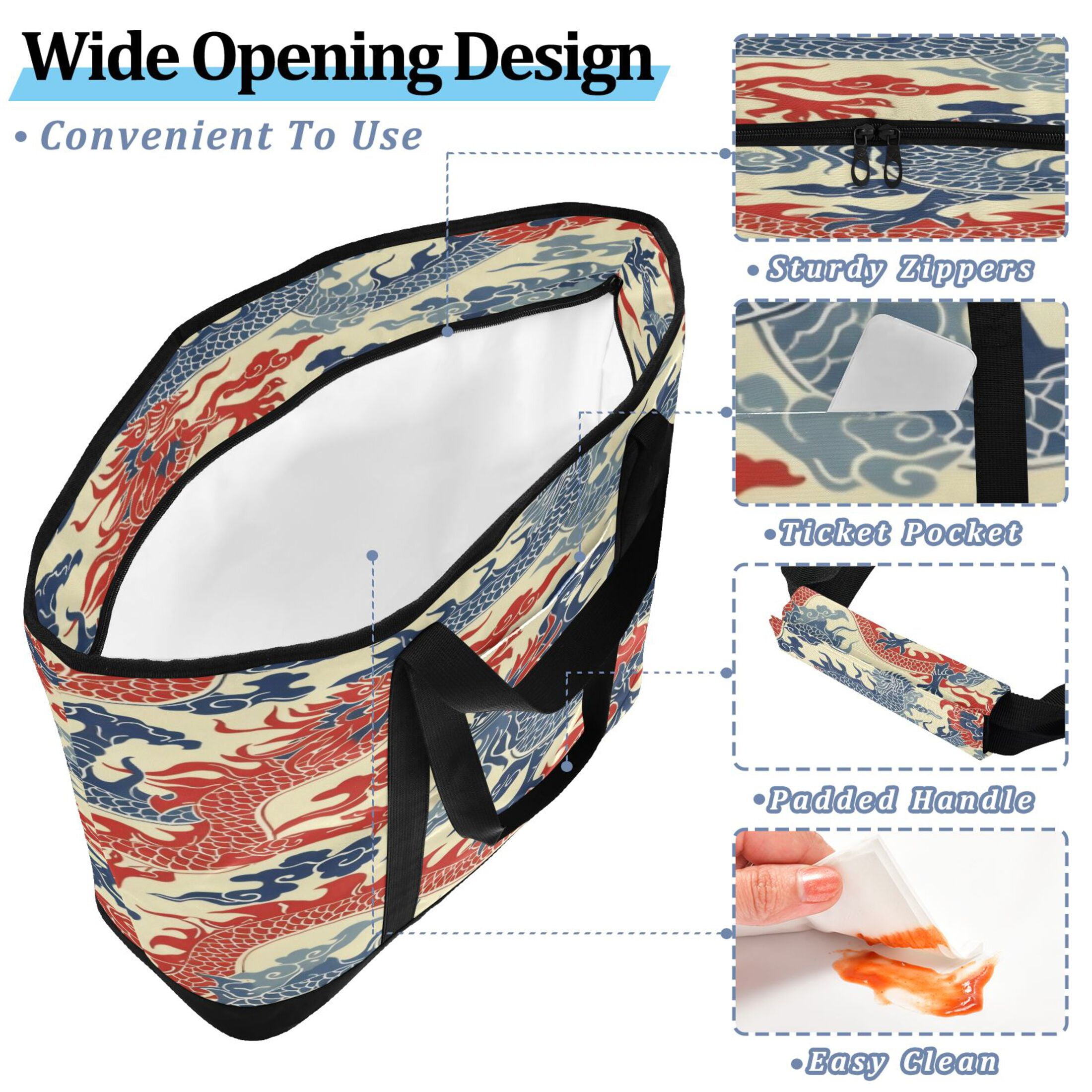 Large Hand-held Ice Pack Picnic Bag Insulation and Refrigeration Suitable for Shopping Picnics and Camping Red and Blue Dragon