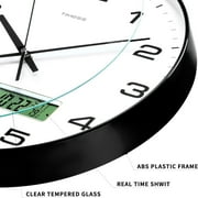 TIMESS 12 Silent Wall Clock with Date Display, Battery Operated Non-Ticking Analog Clock for Living Room, Kitchen, Black