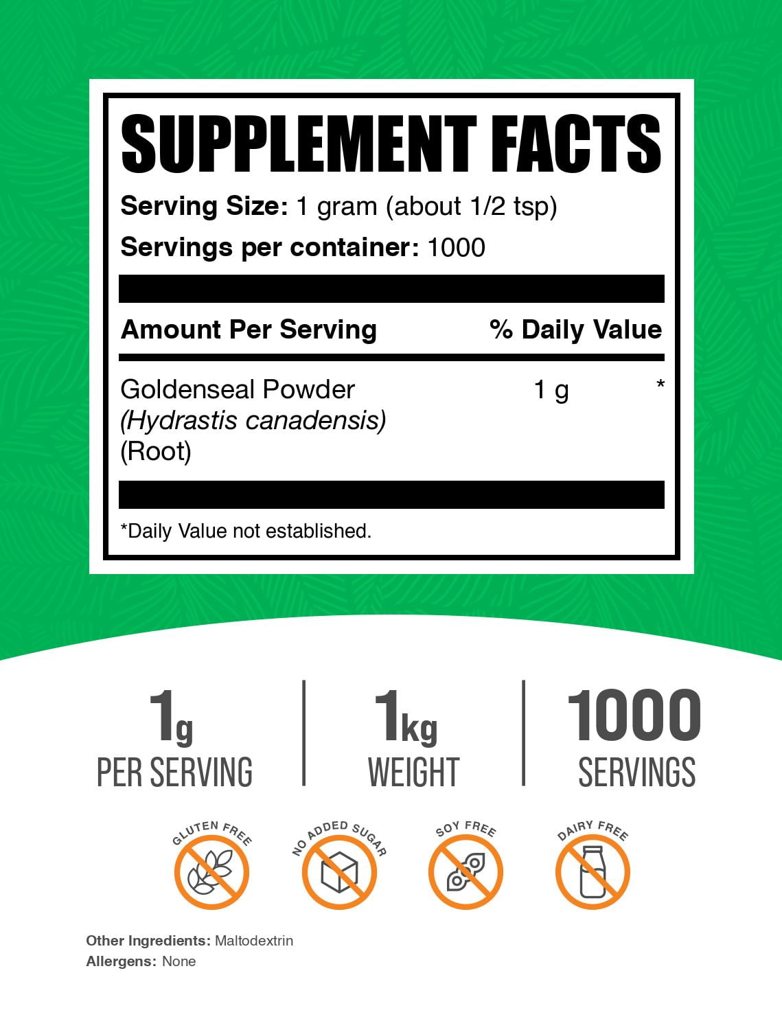 BulkSupplements Goldenseal Root Powder, 1g Per Serving - 1 Kilogram (2.2 lbs) - 1000 Servings