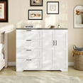 thumbnail image 2 of Armoire Garde-Robe de 43,3 Po H avec 4 Tiroirs et 2 Portes, Tringle, Commode Multifonction en Bois avec Placard de Rangement, Armoire de Salle de Bain pour Chambre, Blanc, 2 of 7