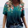 thumbnail image 1 of CNKOO Hauts pour Femmes Mode Décontractée Imprimé Col en V Manches Courtes T-shirt Imprimé Bleu L, 1 of 5
