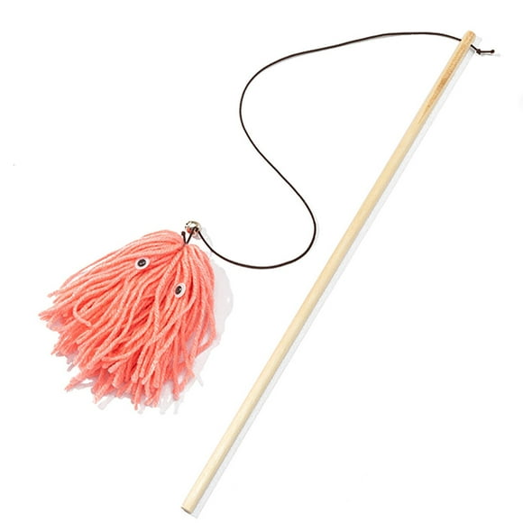 Cat Teaser Wooden Handle: Faux Woolen Yarn Elastic Rope Bell Pet Toy Kitten Wand