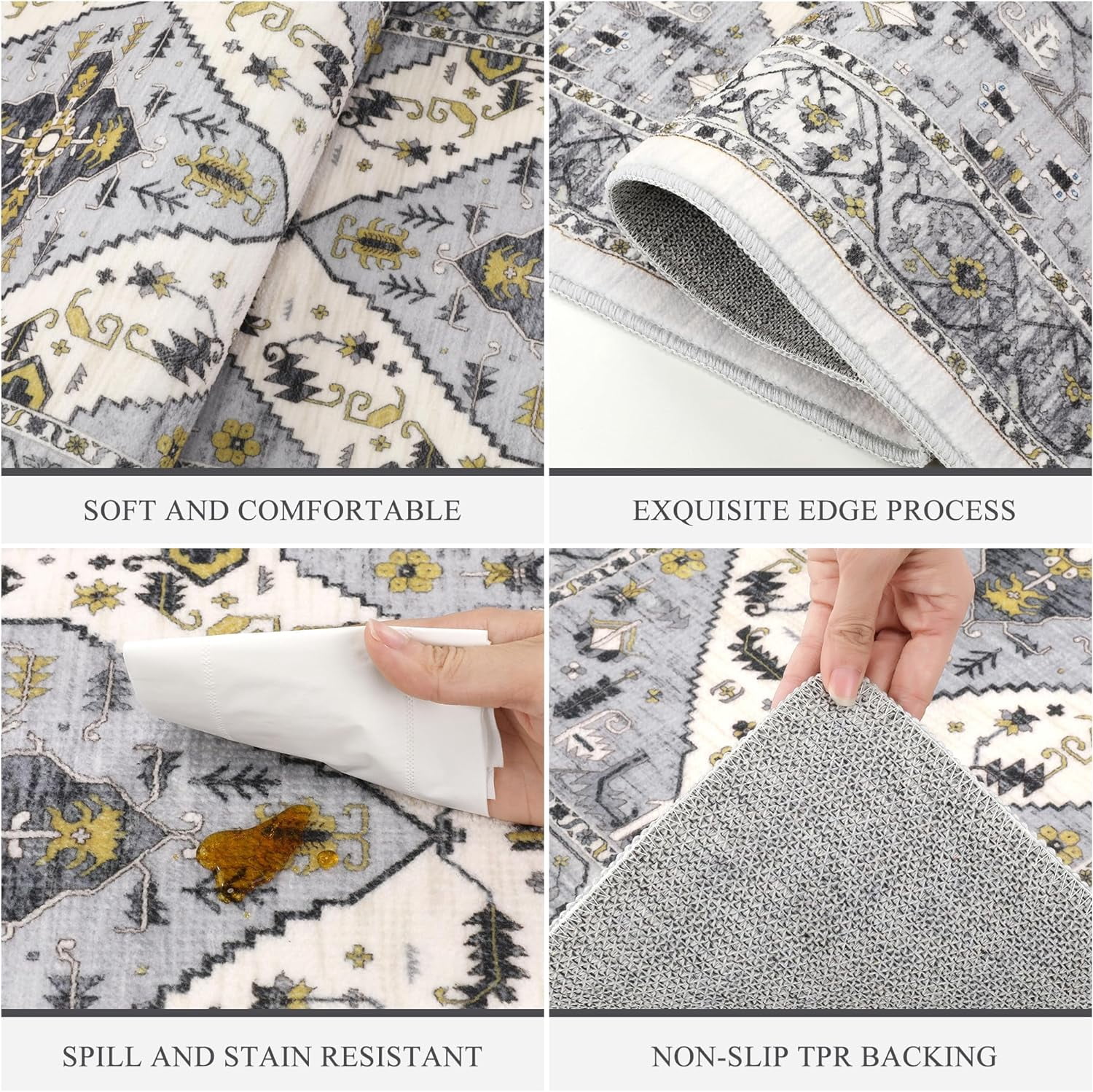 Kitchen Rugs and Mats, Yamaziot Kitchen Rug and Runners Set of 3 for Farmhouse Floor, Washable Non Slip Runner Rug for Hallway Laundry Room Carpet, 20"x32"+20"x47"+20"x59"