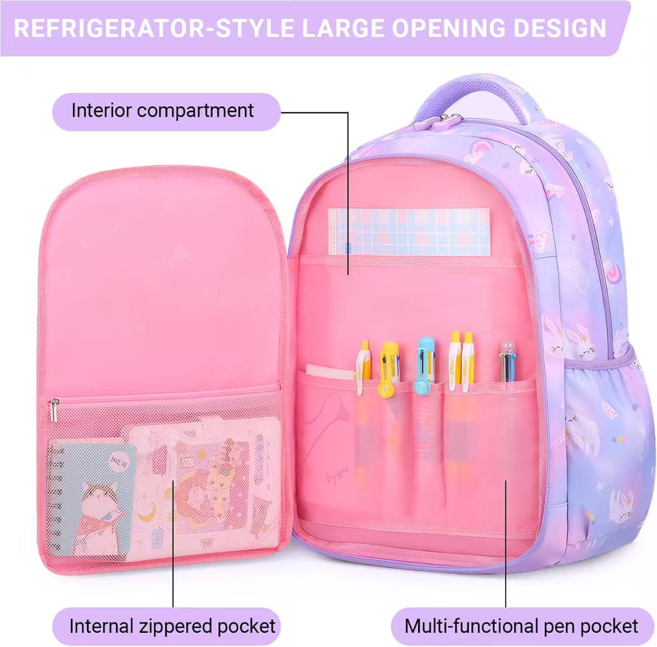 Mochila escolar para niñas, 25L resistente al desgaste, ligera, a prueba de agua, moderna, morada 3