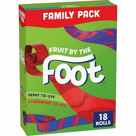 1x Fruit By The Foot Fruit Flavored Snacks, Berry Tie-Dye & Strawberry Tie-Dye, Family Pack, 18 Rolls, 13.5 oz