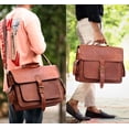 thumbnail image 5 of Handmade 16″ brown leather crossbody bag with big pocket Leather messenger Laptop bag for Unisex., 5 of 5