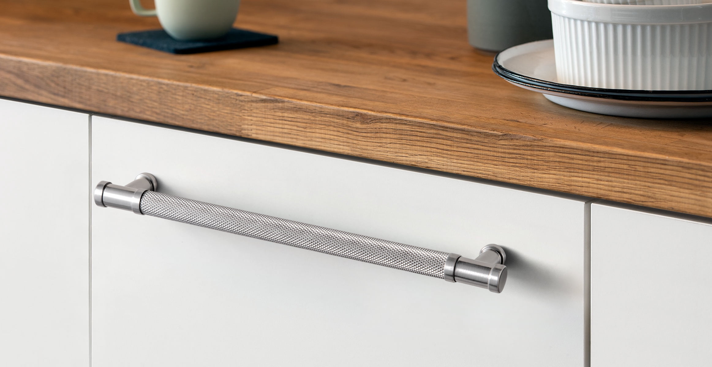 Goo-Ki 12 Pack Knurled Satin Nickel Zinc Alloy Kitchen Cabinet Handles, Closet Classic 5"(128mm) Hole Center Cabinet Pulls Dresser Handles for Bedroom