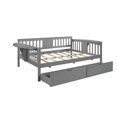 thumbnail image 3 of Full Size Daybed with Two Drawers, Full Size Wood Sofa Bed Frame with Arm Shelf for Kids Teens Adults,Bed Frame Elegant Furniture for Living Room ,Guest Room ,Children Room, No Box Spring Needed,Gray, 3 of 7