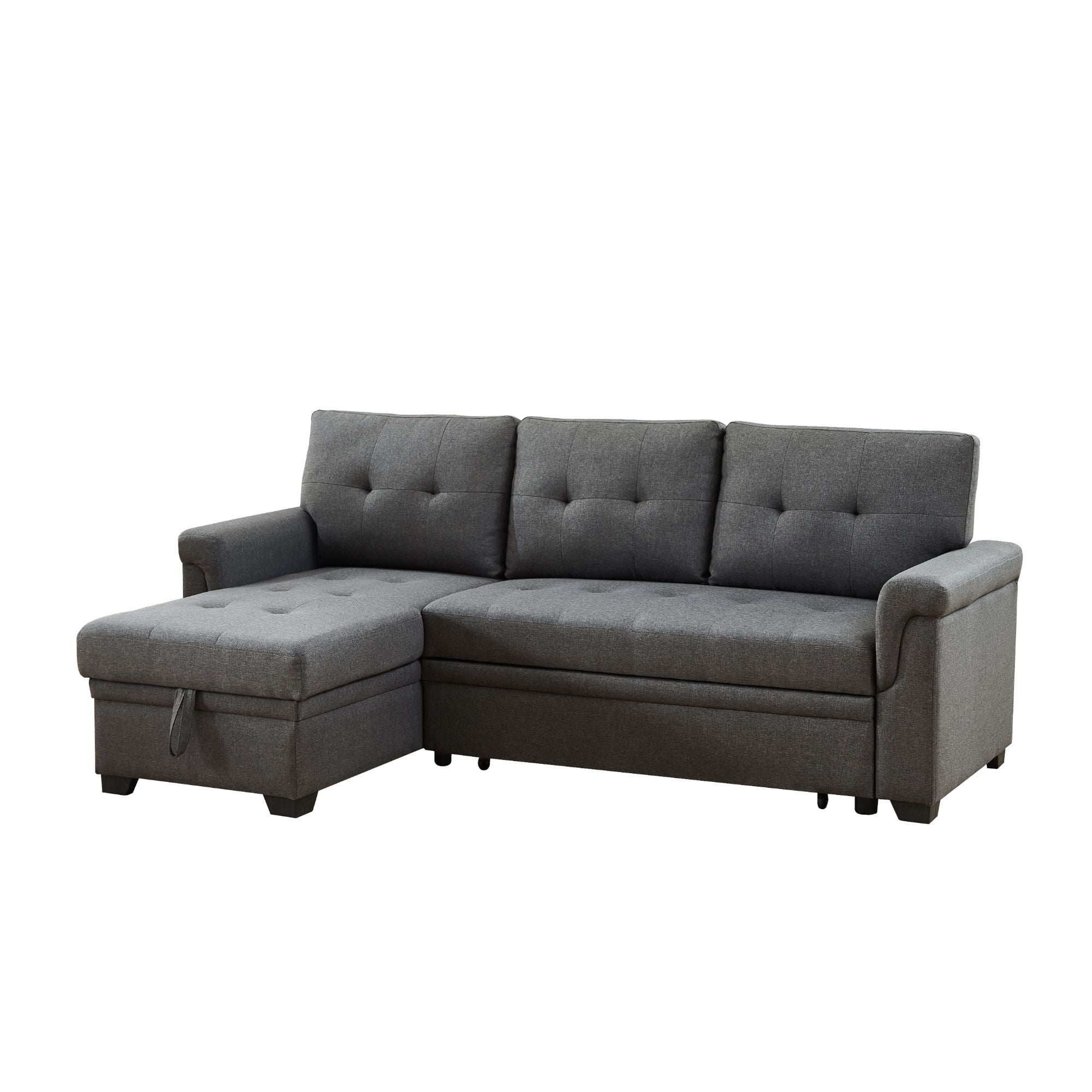 86 Lucca Gray Linen Reversible Sleeper, Leather Sleeper Sectional With Chaise