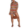 thumbnail image 2 of Txlixc Mono corto de punto para mujer, mono de verano a rayas con cuello vuelto de manga corta con bolsillos Txlixc Moda, 2 of 7