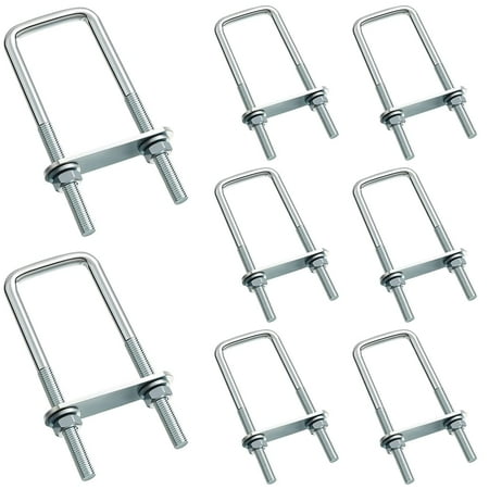 

8 Set Square U-Bolts Carbon Steel with Nuts. Frame Plate. Round Washers for Sailboat Trailers. Tube. Industrial Supplies (40