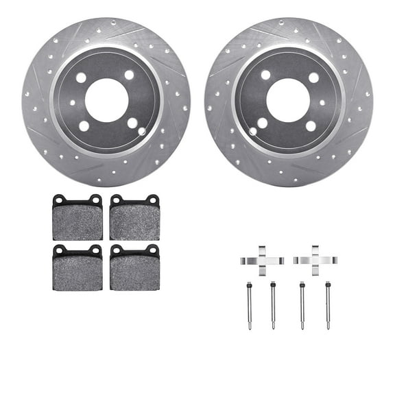 Dynamic Friction Company Rear Brake Rotors-Drilled and Slotted-Silver with 5000 Advanced Brake Pads includes Hardware 7512-27020