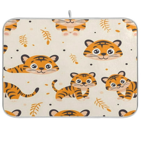 

Kitchen Drying Mat 18x24In Drying Dish Mat Dish Drying Mats Kitchen Countertop Multi-Function Drain Drying Mat Kitchen Table Cute Little Tiger Seamless
