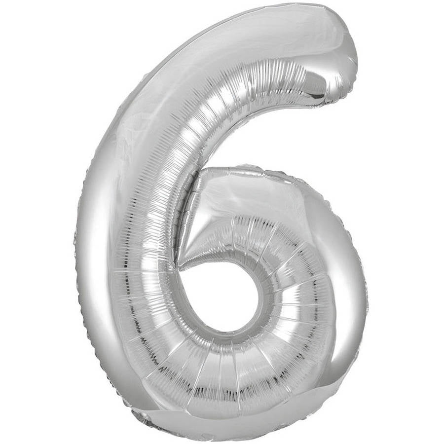 Foil Big Number Balloon, 6, 34 in, Silver, 1ct