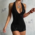 thumbnail image 4 of inhzoy Women Shiny Sequins Jumpsuit Deep· V Neck Short Romper One Piece Night Party Disco Clubwear Rave Outfit Black XS, 4 of 4